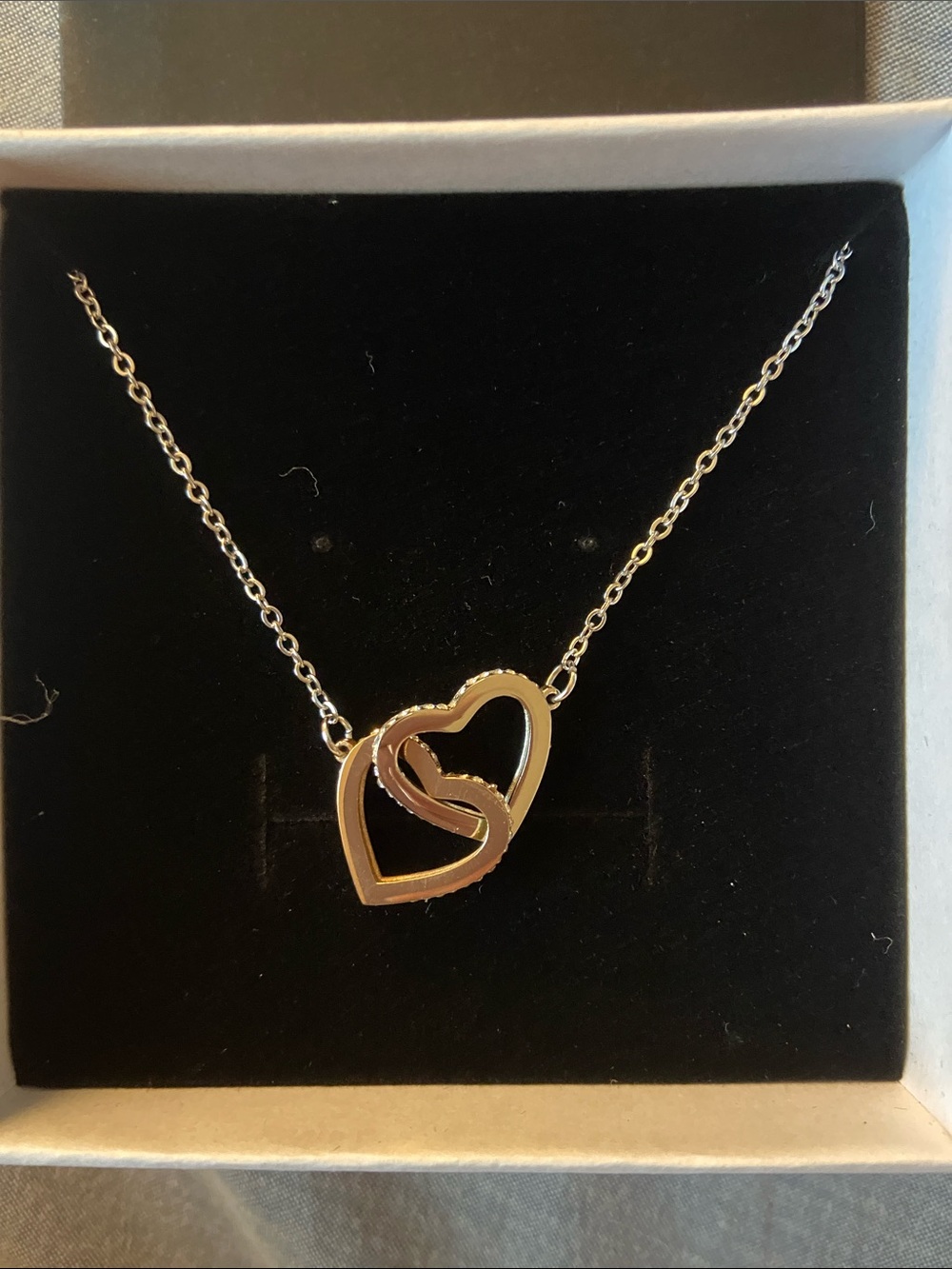 Interlocking Double Heart Necklace in Silver-Tone